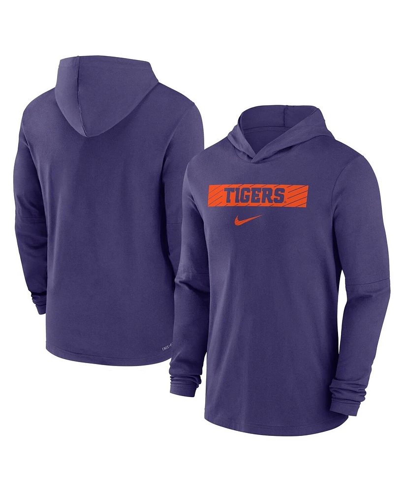 Nike Men's Purple Clemson Tigers Sideline Hoodie Performance Long Sleeve T-Shirt