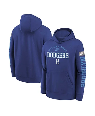 Nike Big Boys and Girls Royal Brooklyn Dodgers Cooperstown Collection Splitter Club Fleece Pullover Hoodie