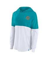 Fanatics Women's Aqua/White Miami Dolphins Backup Option Long Sleeve Hoodie T-Shirt