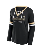 Fanatics Women's Black New Orleans Saints Won and Done Lace-Up Long Sleeve Fashion Top