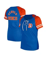 New Era Women's Royal Denver Broncos Throwback Lace-Up Raglan T-Shirt