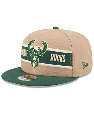 New Era Big Boys and Girls Tan/Hunter Green Milwaukee Bucks 2024 Nba Draft 9FIFTY Snapback Hat