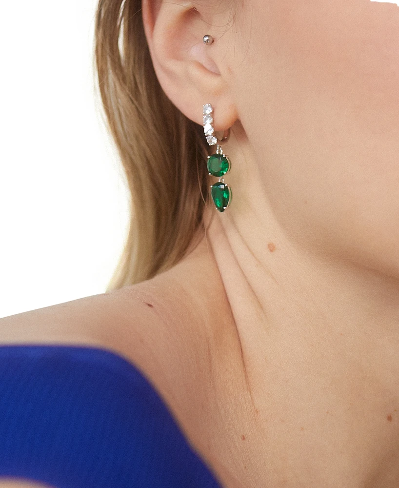 Eliot Danori Silver-Tone Cubic Zirconia Drop Huggie Earrings