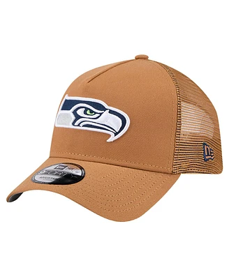 New Era Men's Brown Seattle Seahawks Color Pack A-Frame Trucker 9FORTY Adjustable Hat