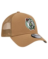 New Era Men's Tan Boston Celtics 9FORTY A-Frame Trucker Adjustable Hat