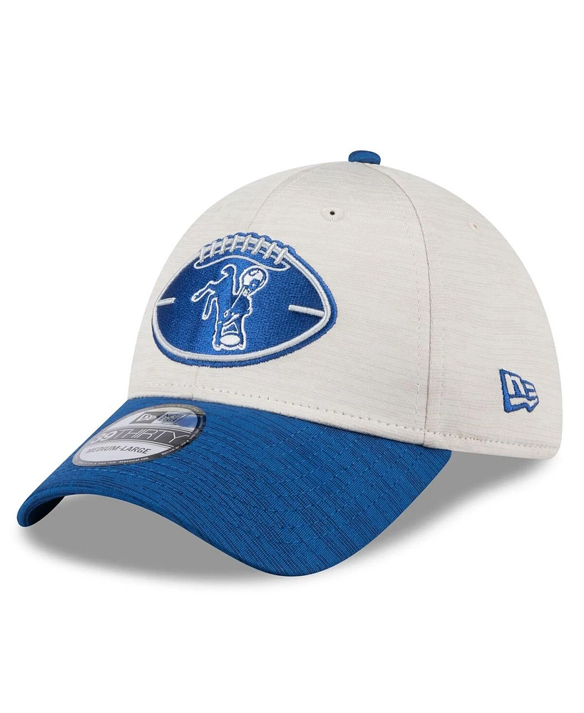 New Era Men's Stone/Royal Indianapolis Colts 2024 Sideline Historic 39THIRTY Flex Hat