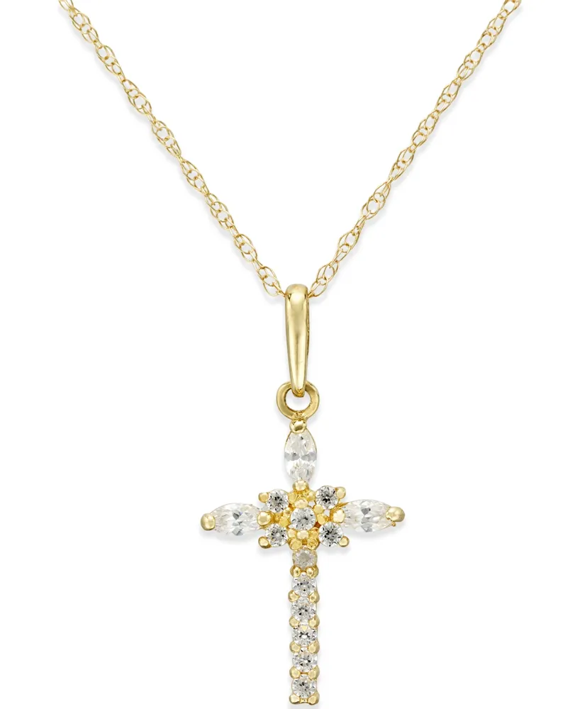 The Love Silver Collection Sterling Silver Cubic Zirconia Cross Pendant 18  Inch Curb Chain | very.co.uk