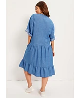 June + Vie Women's Ruffled Denim Talluhla Dress