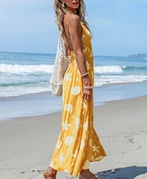 Cupshe Women's Yellow Seashell Plunging Halterneck Maxi Beach Dress