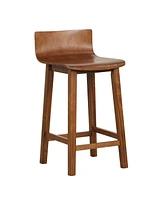 Sugift Wood Bar Stools Set of 2 with Solid Back and Seat