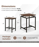 Sugift 3 Pieces Pub Dining Table Set with Floating Tabletop and Footrest