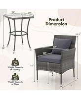 Skonyon 3 Pieces Patio Furniture Set with Cushioned Patio Chairs and Tempered Glass Coffee Table-Gray