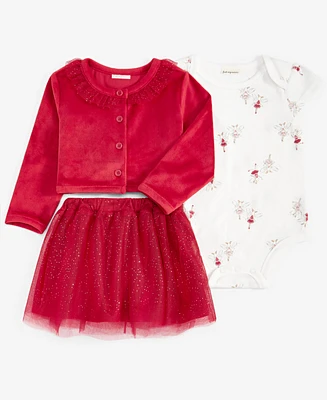 First Impressions Baby Girls Cardigan, Fairy-Print Bodysuit & Skirt, 3 Piece Set, Created for Macy's