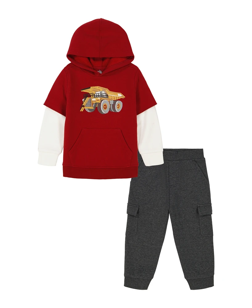 Kids Headquarters Toddler Boys Layered-Look Hoodie Fleece Cargo Joggers, 2-Piece Set