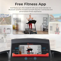 Sunny Health & Fitness Adjustable Incline Foldable Smart Treadmill w Digital Monitor, Shock Absorption, Pulse Sensors, Handrail Controls, Exclusive Su