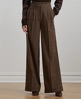 Lauren Ralph Women's Checked Pleated Wool Wide-Leg Pants