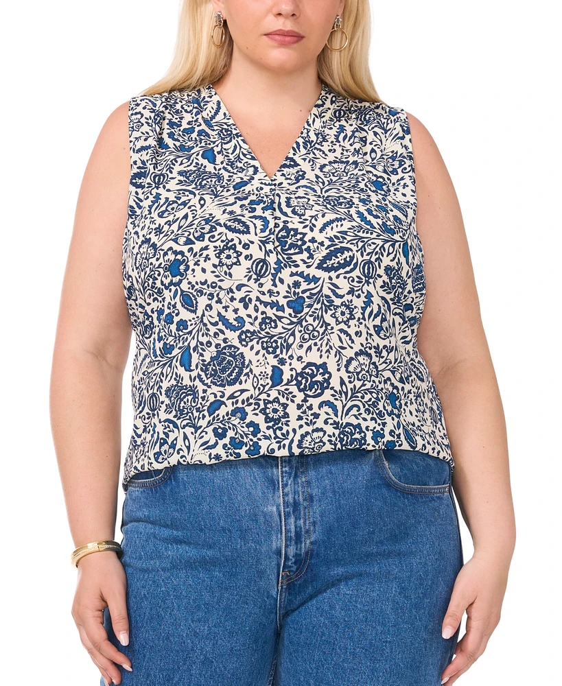 Vince Camuto Plus Printed V-Neck Sleeveless Top, Created for Macy's