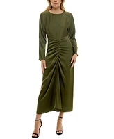 Taylor Women's Ruched-Front Long-Sleeve Chiffon Dress