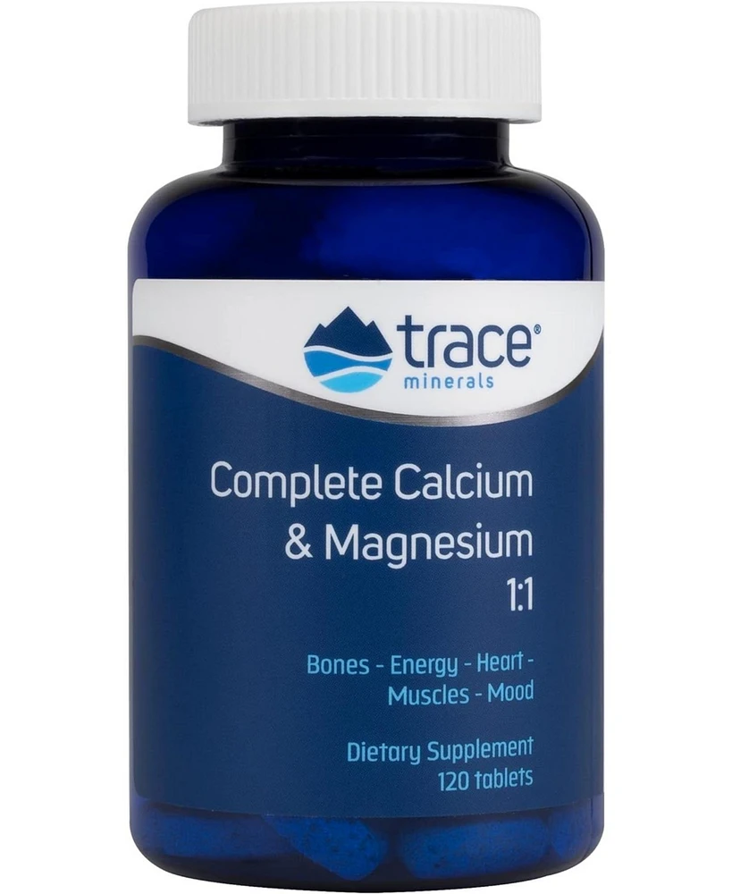 Trace Minerals Complete Calcium & Magnesium 1:1 | Powerful Bone, Energy, Heart, Muscle & Mood Support | Certified Vegetarian, Gluten Free | 120 Tablet