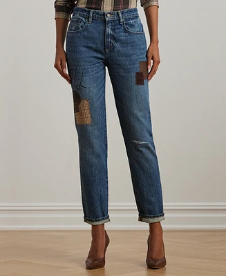 Lauren Ralph Women's Patchwork Boyfriend Tapered Ankle Jeans, Regular & Petite