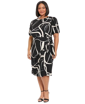London Times Plus Balloon-Sleeve Sarong Dress