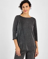 Jm Collection Women's Metallic Boat-Neck 3/4-Sleeve Tunic Top, Created for Macy's