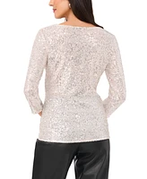 Vince Camuto Women's Sequined Cowlneck 3/4-Sleeve Top