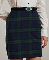 Lauren Ralph Petite Plaid Wool-Blend Twill Pencil Miniskirt