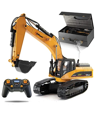 Top Race Remote Control Excavator, Construction Vehicle Rc Tractor, Full Metal Excavator Toy, Real Smoke