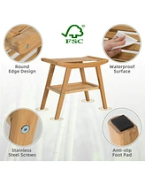 Sugift Bamboo Shower Seat Bench with Underneath Storage Shelf