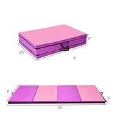 Skonyon 4 Feet x 10 Feet Thick Folding Panel Gymnastics Mat-Pink & Purple