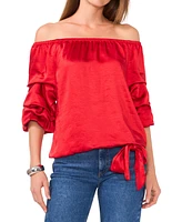 Vince Camuto Women's Off The Shoulder Bubble Sleeve Tie Front Blouse