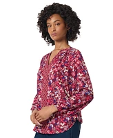 Jones New York Petite Mixed-Print V-Neck Long-Sleeve Top