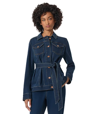 Jones New York Petite Belted Button-Front Trucker Jacket