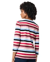 Jones New York Petite Striped Button-Shoulder 3/4-Sleeve Top