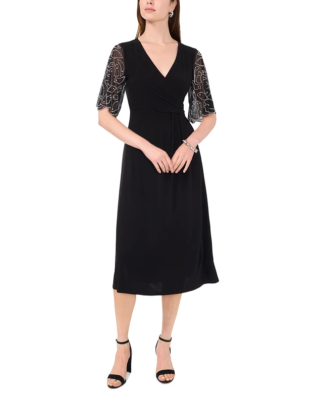 Msk Women's Sheer-Sleeve Fit & Flare Dress | Arden Fair Msk Women's Sheer-Sleeve Fit & Flare Dress | Arden Fair