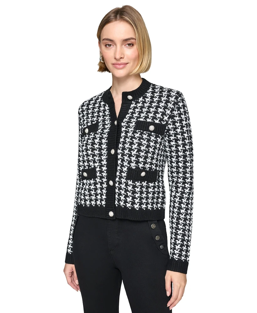 Karl Lagerfeld Paris Petite Houndstooth Cardigan Sweater