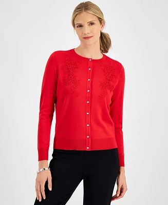 Jm Collection Petite Button-Front Applique Cardigan, Created for Macy's