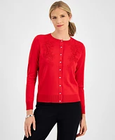 Jm Collection Petite Button-Front Applique Cardigan, Created for Macy's