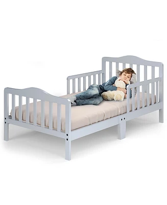 Kids Toddler Wood Bed Bedroom Furniture w/ Guardrails