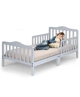 Kids Toddler Wood Bed Bedroom Furniture w/ Guardrails