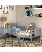 Kids Toddler Wood Bed Bedroom Furniture w/ Guardrails