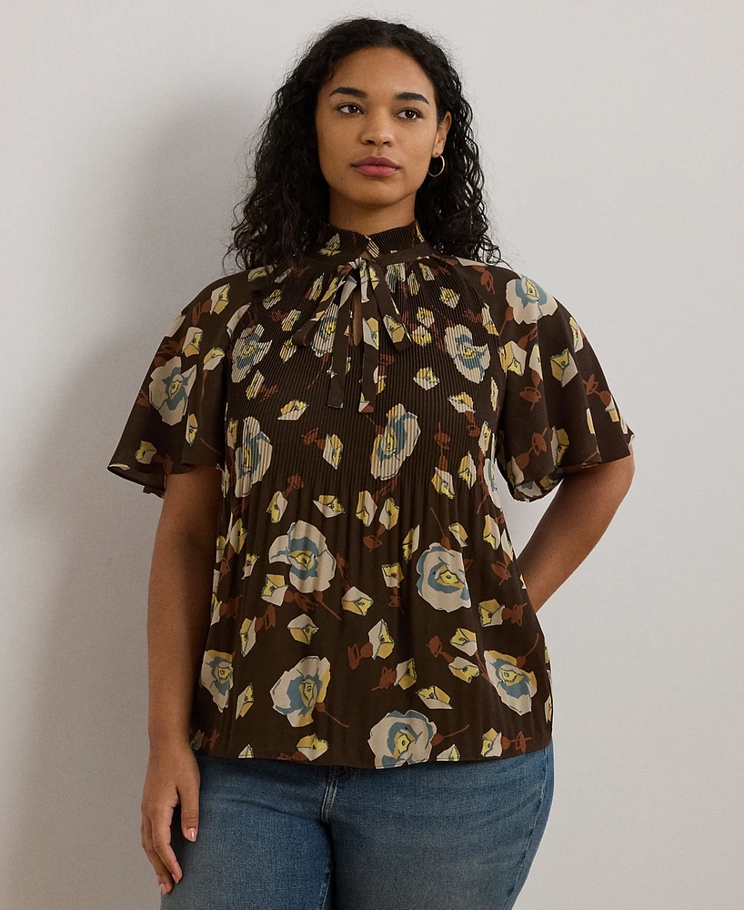 Lauren Ralph Plus Flutter-Sleeve Floral Top