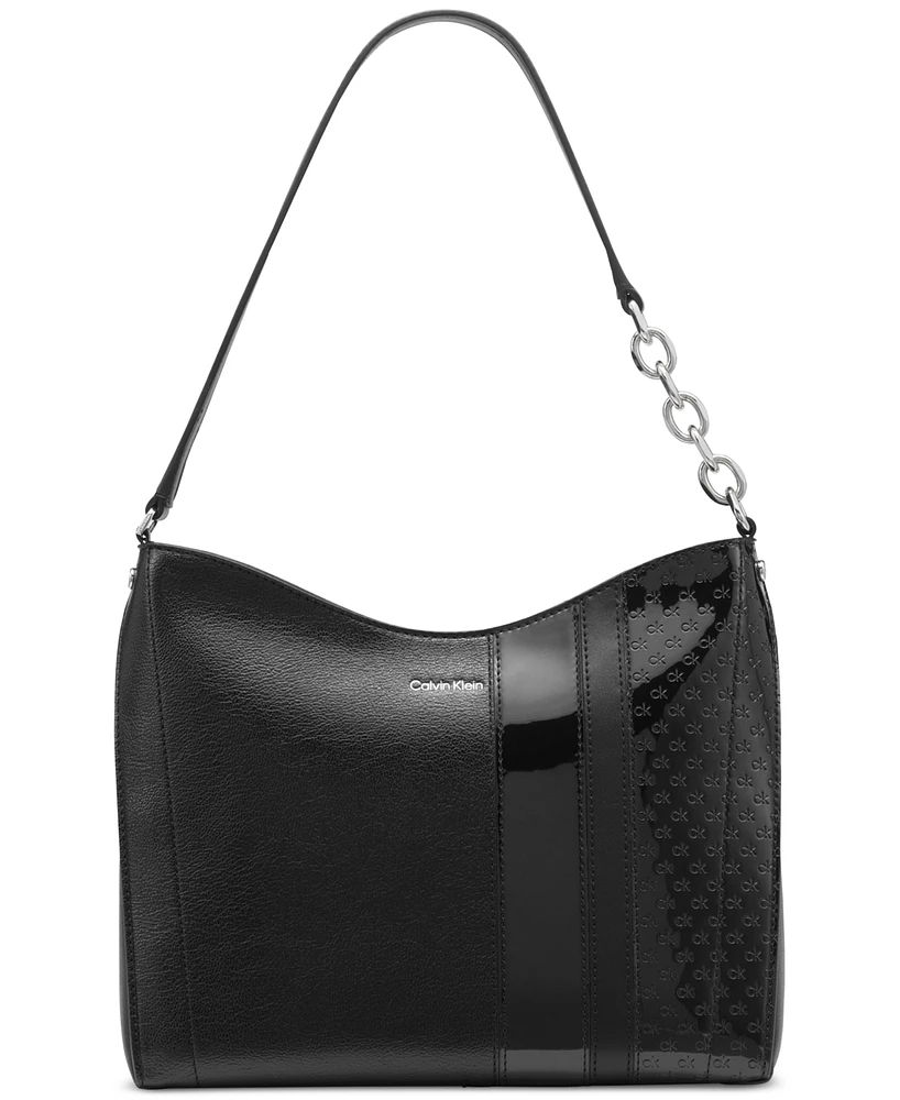 Calvin Klein Nova Signature Embossed Top Zipper Shoulder with Chain Strap