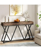Tribesigns 55 Inch Console Table, Farmhouse Sofa Table Wood Entryway Table with Unique Metal Base, Behind The Couch Table Foyer Table, Industrial Acce