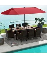 Costway 11 Pcs Patio Dining Set with 15ft Double-Sided Patio Umbrella (Base Included)