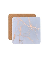 Dainty Home Marble Cork Table Set With Foil Printed Granite Designed Thick Textured 12" x 18" Rectangular Placemats and Square Coaster