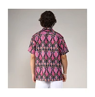 Campus Sutra Men's Midnight Black & Light Pink Ethnic Shirt