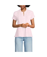 Lands' End Women's Lightweight Jersey Button Pintuck Top