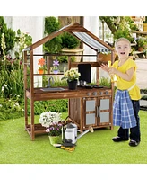 Costway Wooden Mud Kitchen with Chalkboard, Stoves, Removable Sink & Accessories
